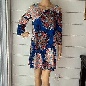 S-Twelve Blue and Pink Cold Shoulder Sundress Sz M